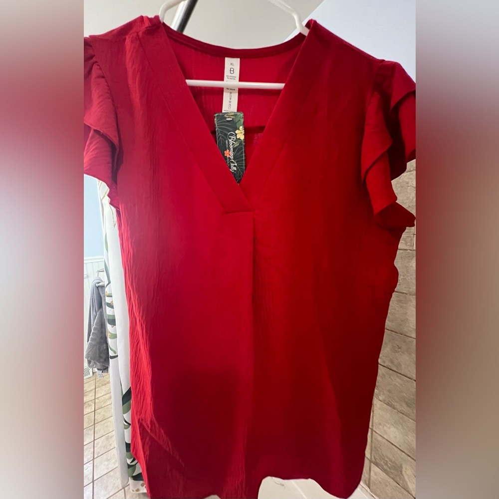 Elegant Red V-Neck Women's Top